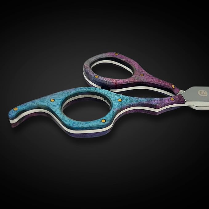 Saki Shears 6" Professional Hair Shears With Wood Accent - Sword Style, Convex Blade, Tension Adjustment, 440C Steel (Blue)