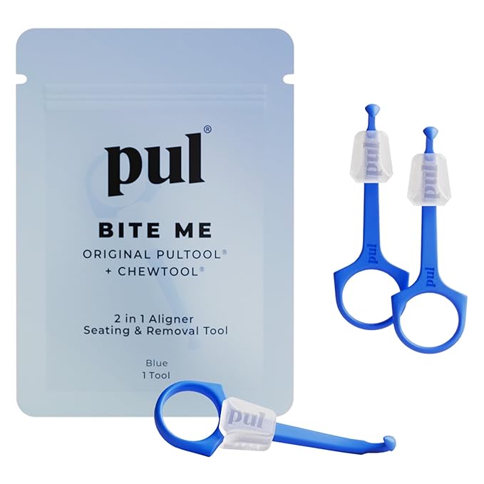 PUL Pack of 3 Reusable 2-in-1 Aligner Seating Chewie & Removal Tool — Compatible with Invisalign, Removable Braces, Retainers, Trays – Easy-to-Use Remover & Chew, Dental & Oral Hygiene Care – Blue