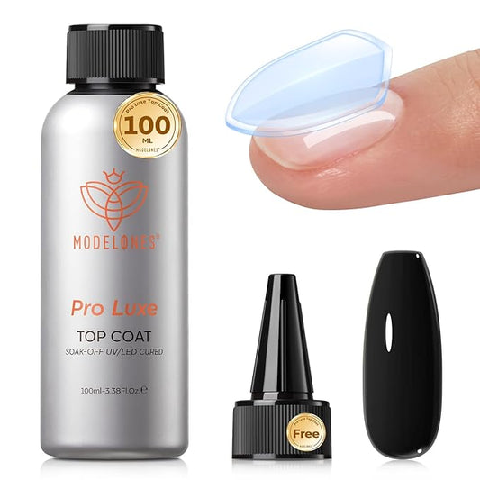 modelones Gel Top Coat, 100ml No Wipe Extra Glossy Gel Nail Polish Long-Lasting High Gloss Bulk Salon Grade Top Coat Refill Clear Nail Polish, for Nail Techs, Manicure Stores & DIY
