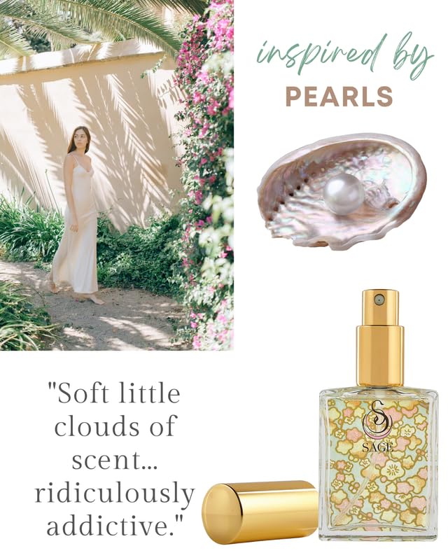 The Sage Lifestyle Pearl Luxury Spray, Vanilla Perfume, Sandalwood, Vanilla Musk, Perfume for Women, Long Lasting, Clean, Soft Skin Fragrance, Artisan, Gourmand, 2 oz, Travel Size Parfum, Made in USA
