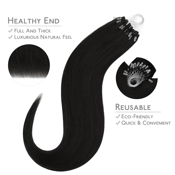 WENNALIFE Microlink Hair Extensions Human Hair, 50g 50s 18 Inch Jet Black Remy Hair Microbead Micro Link Microloop Microring Invisible Straight Natural Fusion Installation