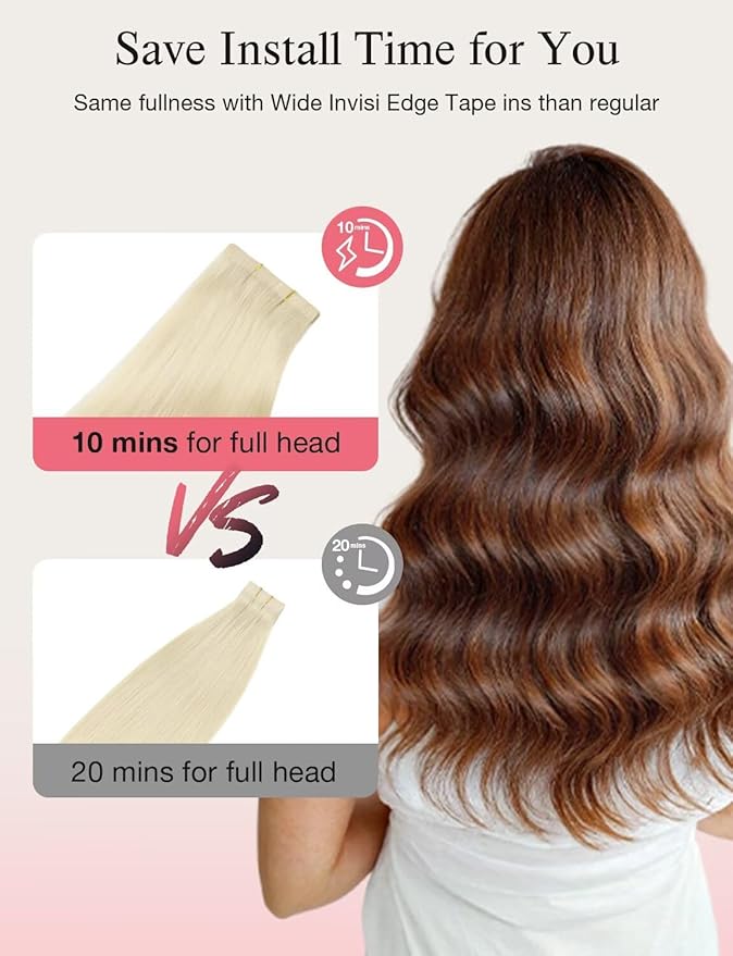 DOORES Invisi Edge Human Hair Tape in Extensions Wide, Platinum Blonde 4PCS Injection Tape ins 20g 18 Inch, Seamless Injected Virgin Human Hair 3 Inch Wide Extensions Straight