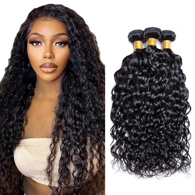 26 28 30 Inch Wat and Wavy Bundles Human Hair Unprocessed Brazilian Virgin Hair Wat and Wavy Weave Bundle Real Natural Black Human Hair Extensions 150g