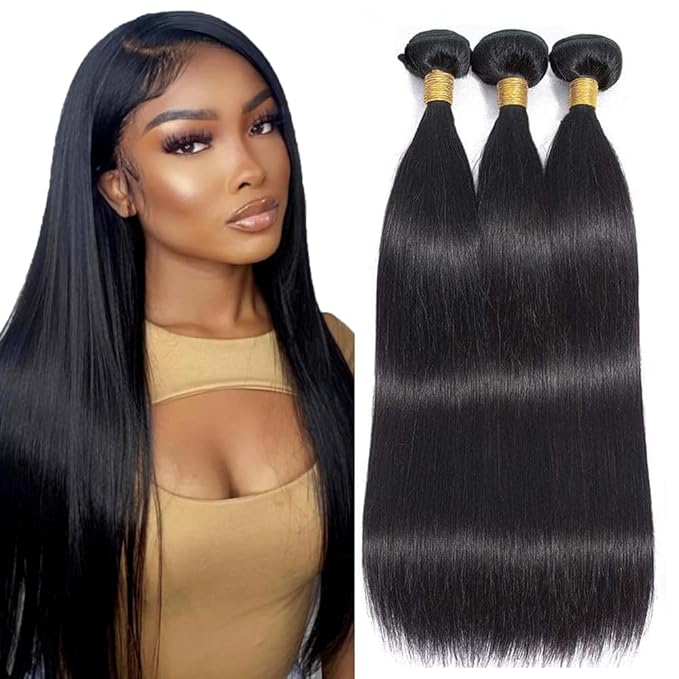 Straight Bundles Human Hair 20 22 24 Inch Unprocessed Brazilian Virgin Hair for Women Remy Straight Hair Extensions Natural Black Double Weft 150g