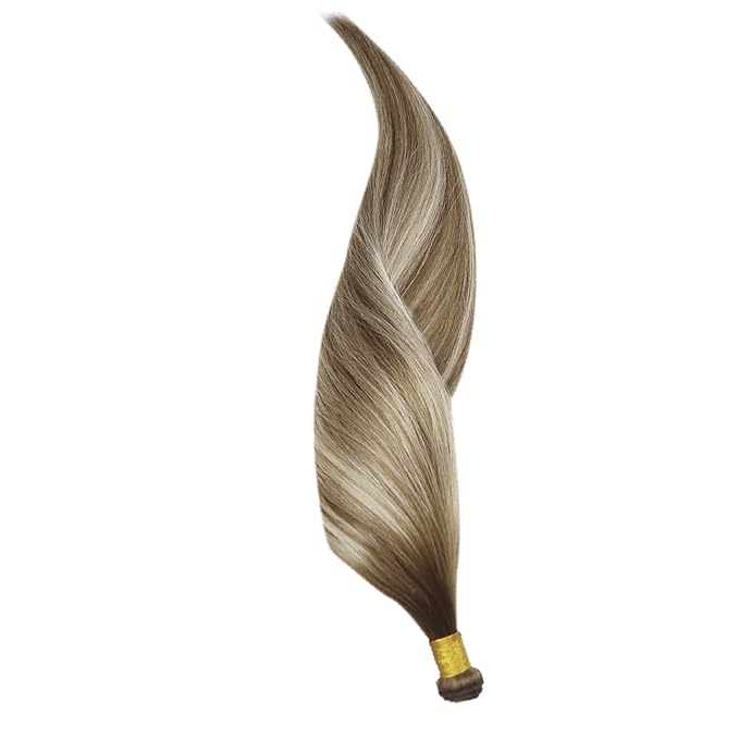 Fshine Hand Tied Genius Weft Hair Extensions Color Chestnut Brown Fading to Platinum Blonde Human Hair Extensions for Women 16 Inch 50g