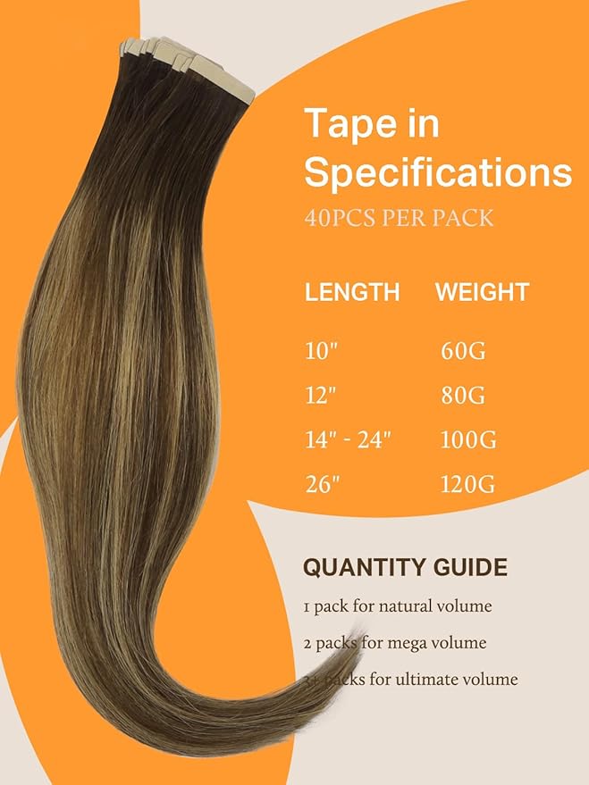 DOORES Tape in Hair Extensions, Balayage Chocolate Brown to Caramel Blonde 100g 40pcs 24 Inch, Real Human Hair Extensions Tape in Natural Hair Straight Tape Hair Extensions