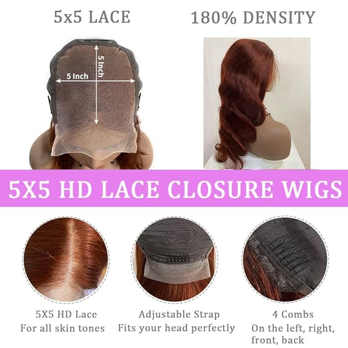 Reddish Brown Human Hair Wig Body Wave 5x5 Closure Wigs Human Hair Wigs For Black Women 32 Inch
