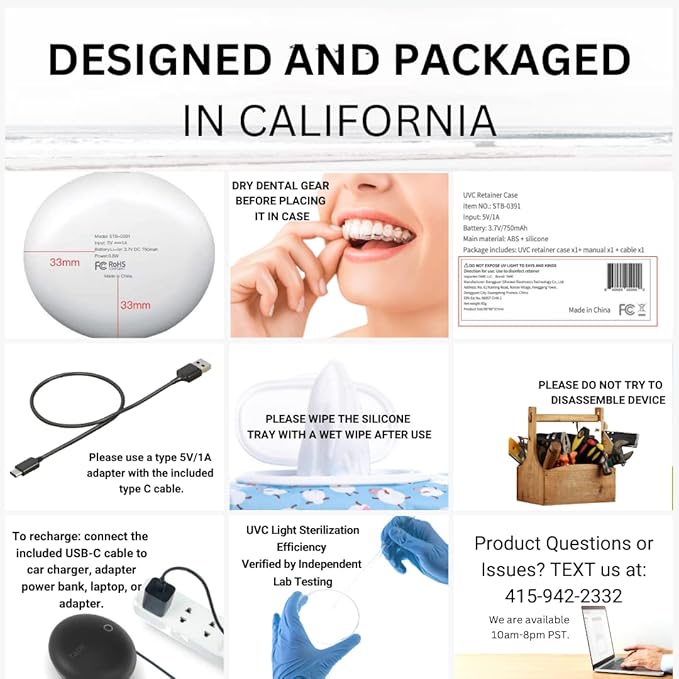 UVC Retainer Case, TARE Case, Compatible with Invisalign, Mouth Guard Case, Dental Braces Case Slim Battery Powered, Aligner (Black)
