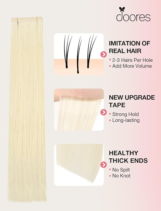 DOORES Invisi Edge Human Hair Tape in Extensions Wide, Platinum Blonde 4PCS Injection Tape ins 20g 18 Inch, Seamless Injected Virgin Human Hair 3 Inch Wide Extensions Straight