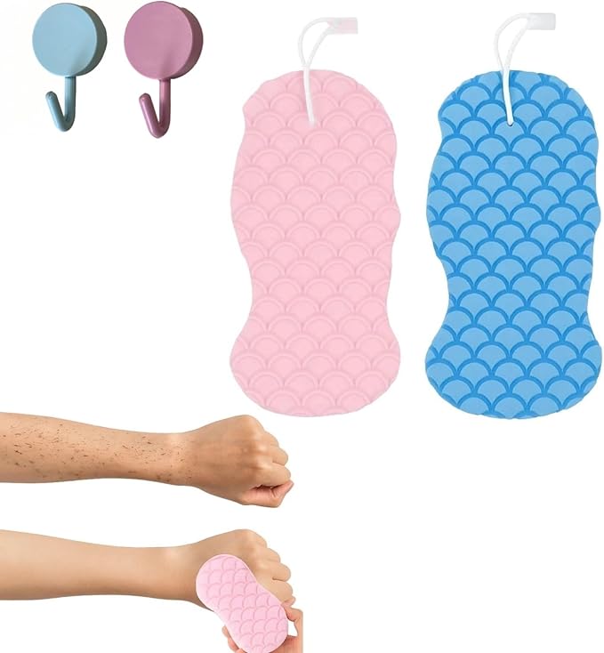 exfoliating Bath Sponge - 3D Super Soft Body Scrub Sponge for Dead Skin Removal, Reusable Skin-Friendly Exfoliator Also a Gentle Bath Sponge for Baby, for Adults, Kids & Pregnant Women (Blue+Pink)