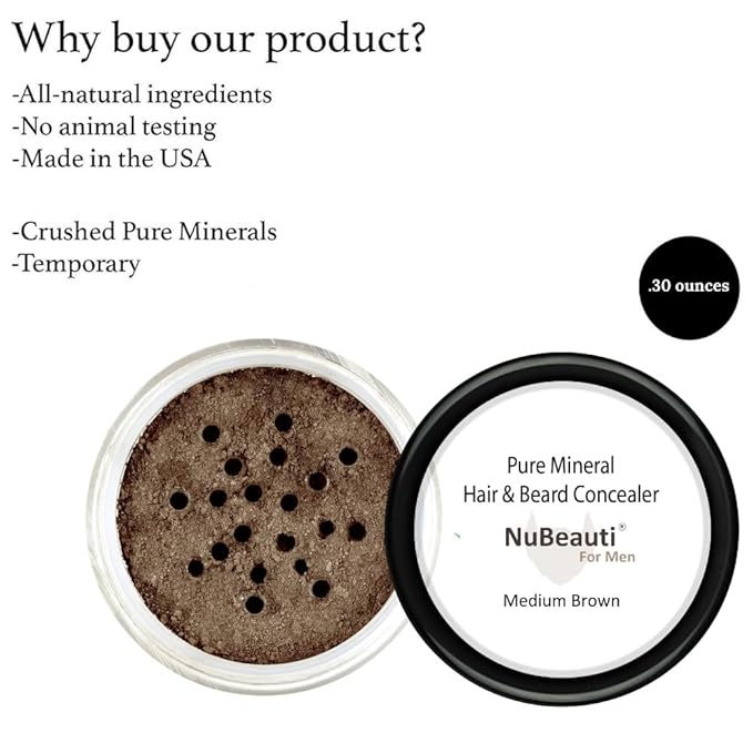 Men’s Beard, Mustache & Hair Root Touch Up Powder – Bald Spot Cover Powder – No Fragrance, Talc or Parabens – Hair Cover Hairline Powder by NuBeauti (Medium Brown, Without Brush)
