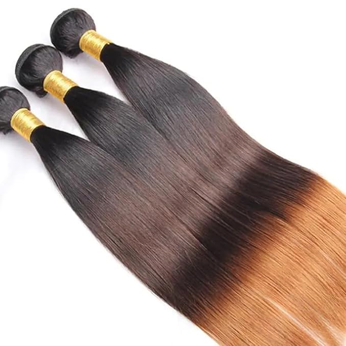Omber Brown Bundles Human Hair #4 Straight Bundles 28 30 32 inch 3 Tone Black Roots to Brown Bundle
