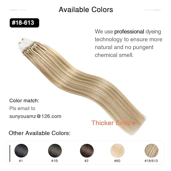 SUYYA Micro Loop Hair Extensions Real Human Hair Ash Blonde/Bleach Blonde Micro Links Straight Microlink Hair Extensions 50 Strands 50g/Pack for Women (18 inch #P18/613)