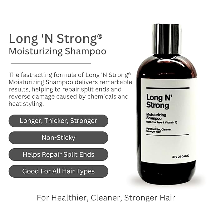 Long 'N Strong Shampoo and Lotion Treatment Set - Moisturizing and Strengthening Care for All Hair Types - Anti-Frizz, Repair Split Ends with Tea Tree and Vitamin E - 8 Fl Oz (240 ml)
