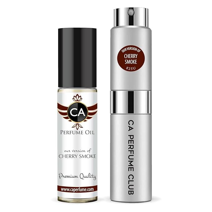 CA Perfume Duo Impression of Cherry Smoke For Women And Men Perfume Layering Set Long Lasting Travel Size EDP + Body Oil Roll-On Bottle 0.27 Fl Oz+0.33 Fl Oz