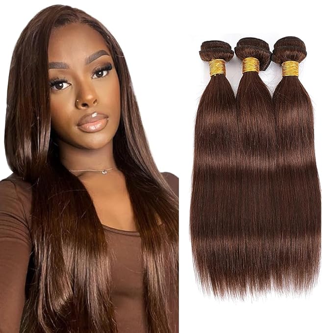 30 32 34 inch WuvuSnm Brown Bundle Dark Brown Human Hair Bundles #4 Straight Bundles Chocolate Human Hair Weave