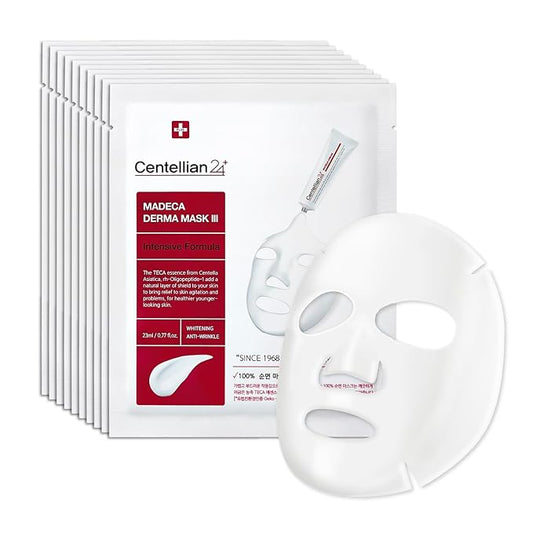 CENTELLIAN 24 Madeca Derma Face Mask (Intensive, 10pc) - Soothing Cotton Sheet Mask for Sensitive, All Skin Types, 24-Hour Hydration. Premium Korean Skin Care. TECA, Centella Asiatica, Madecassoside