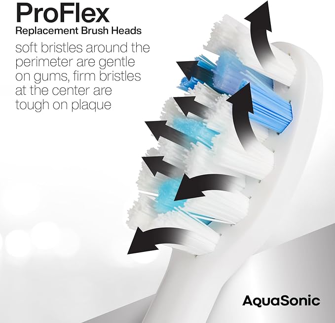 AquaSonic Proflex Replacement Brush Heads | ADA Accepted | for Whiter Teeth & Gum Care | Compatible with Many AquaSonic Toothbrush Handles (3 Pack White)