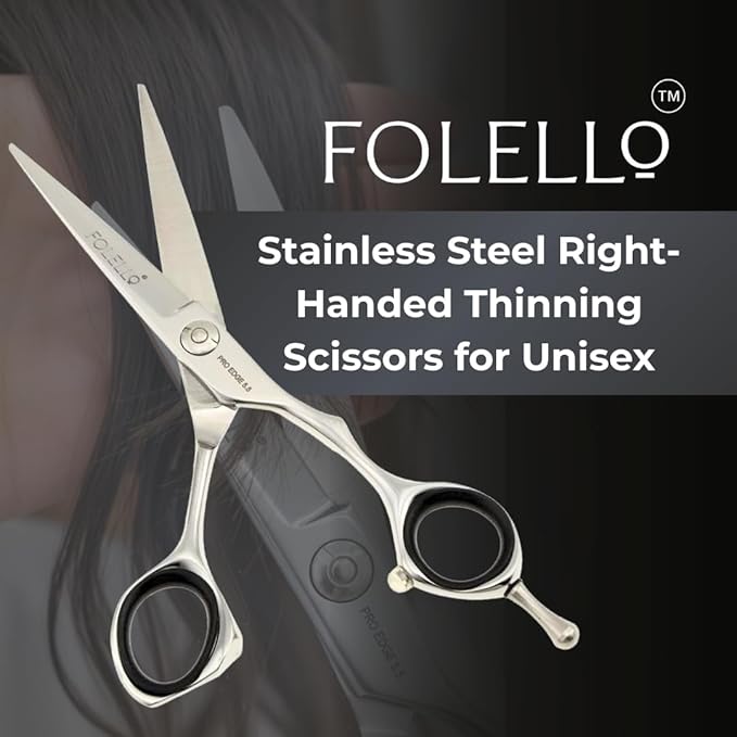 Stainless Steel Right-Handed Thinning Scissors for Unisex, Convex Blade, Adjustable Ball Bearing Screw – Includes Cleaning Oil & Cloth – 5.5 Inch