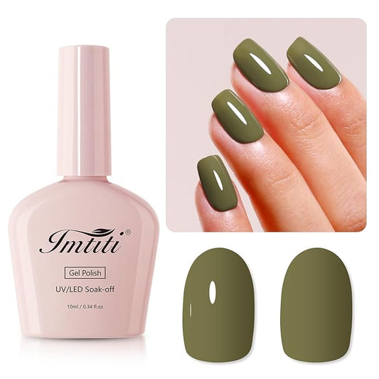 Imtiti 10ML Olive Green Gel Polish Soak Off LED UV Nail Gel DIY at Home Salon Art Gift for Women 1PCS