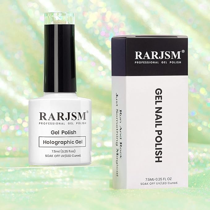 RARJSM Holographic Nail Polish Light Green Gel Polish Unicorn Effect Nail Gel 7.5ML Curing Required Nail Art Colors Home Manicure