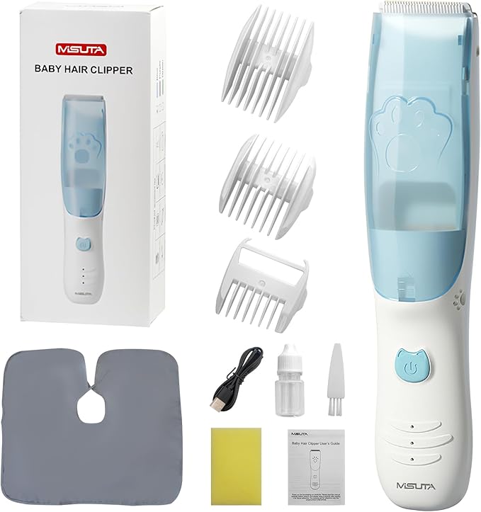 Vacuum Baby Hair Clippers,Silent Clippers for Kids,Cordless Baby Hair Trimmer,Waterproof Baby Hair Cutting Kit for Fine/Curly Hair,Infant Toddler Hair Clippers Auto Suck Snipped Hair