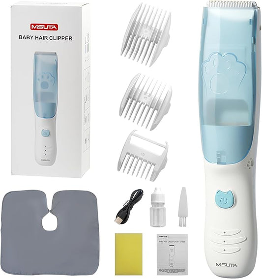 Vacuum Baby Hair Clippers,Silent Clippers for Kids,Cordless Baby Hair Trimmer,Waterproof Baby Hair Cutting Kit for Fine/Curly Hair,Infant Toddler Hair Clippers Auto Suck Snipped Hair