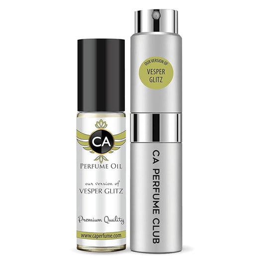 CA Perfume Duo Impression of Vesper Glitz For Women And Men Perfume Layering Set Long Lasting Travel Size EDP + Body Oil Roll-On Bottle 0.27 Fl Oz+0.33 Fl Oz