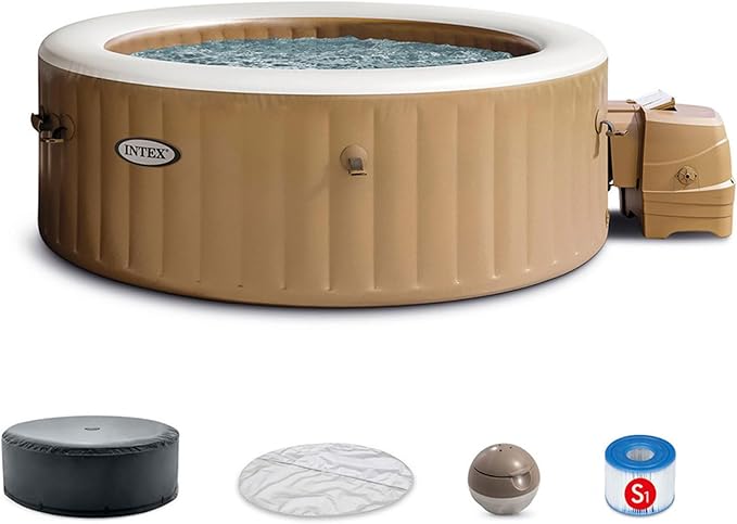 INTEX PureSpa 4 Person Bubble Massage Inflatable Hot Tub Spa Bundled with Battery Powered Multicolor LED Light, and Adjustable Headrest (2 Pack)
