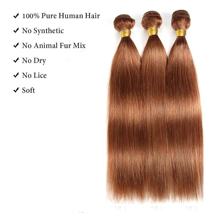 #30 Brown Bundles Human Hair Straight Bundles 24 26 28 Inch Brazilian Color #30 Bundles Virgin Remy Hair 3 Bundles Hair Extensions 150g