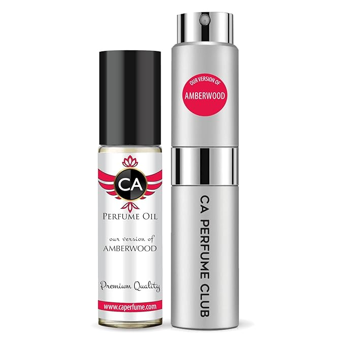CA Perfume Duo Impression of Amberwood For Women And Men Perfume Layering Set Long Lasting Travel Size EDP + Body Oil Roll-On Bottle 0.27 Fl Oz+0.33 Fl Oz