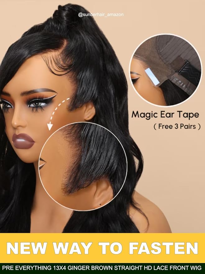 Sunber Yaki Straight Human Hair Glueless Wig Pre Everything 13x4 Lace Frontal Pre Cut Lace Pre Bleached Invisible Knots 180% Density Put on Go Bye Bye Knots No Glue 20Inch Yaki Straight Human Hair Wig