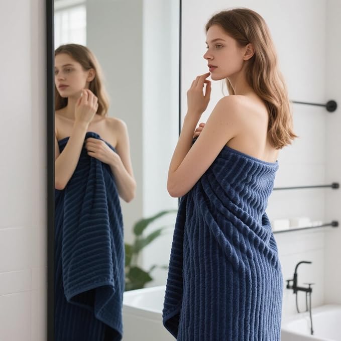 Oversized Bath Sheets 40x80 Inches Extra Large Bath Towels for Adults Super Soft Quick Dry Highly Absobent Microfiber Shower Towels for Bathroom, Pool, Gym, Yoga Towel (Navy Blue, 2Piece)