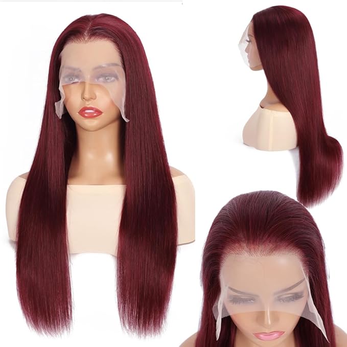 99j Burgundy Lace Front Wigs Human Hair 13x6.5 HD Burgundy Colored Lace Front Wigs Human Hair 250% Density Glueless Straight Wigs Human Hair Pre Plucked with Baby Hair (24 inch, 99j)