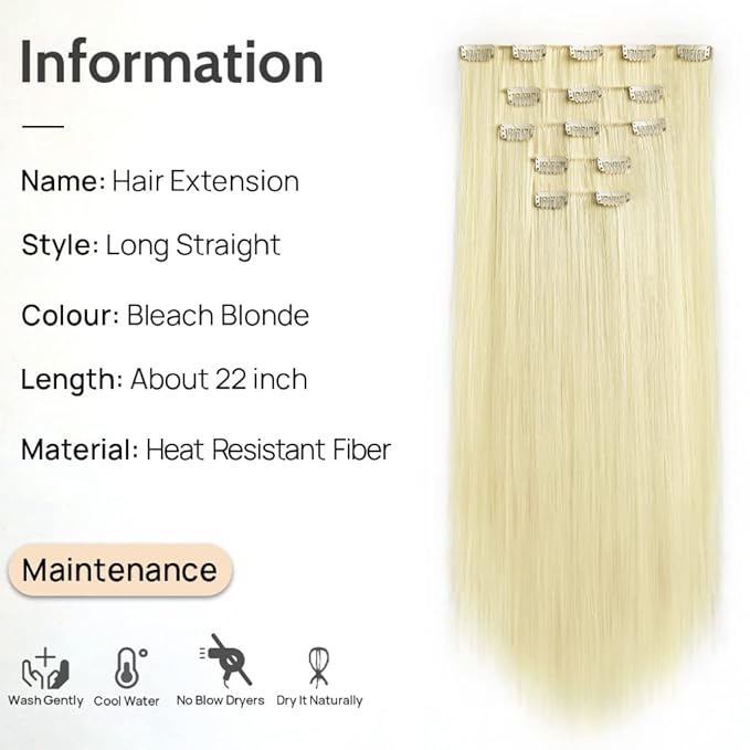Blonde Clip in Hair Extensions Straight 22" Long Synthetic Black Thick 5PCS Clips on Hairpieces for Women Weddings Party Daily Use Curly Wavy 18" Cheap Girls Brown Auburn White Full Head 5 Oz