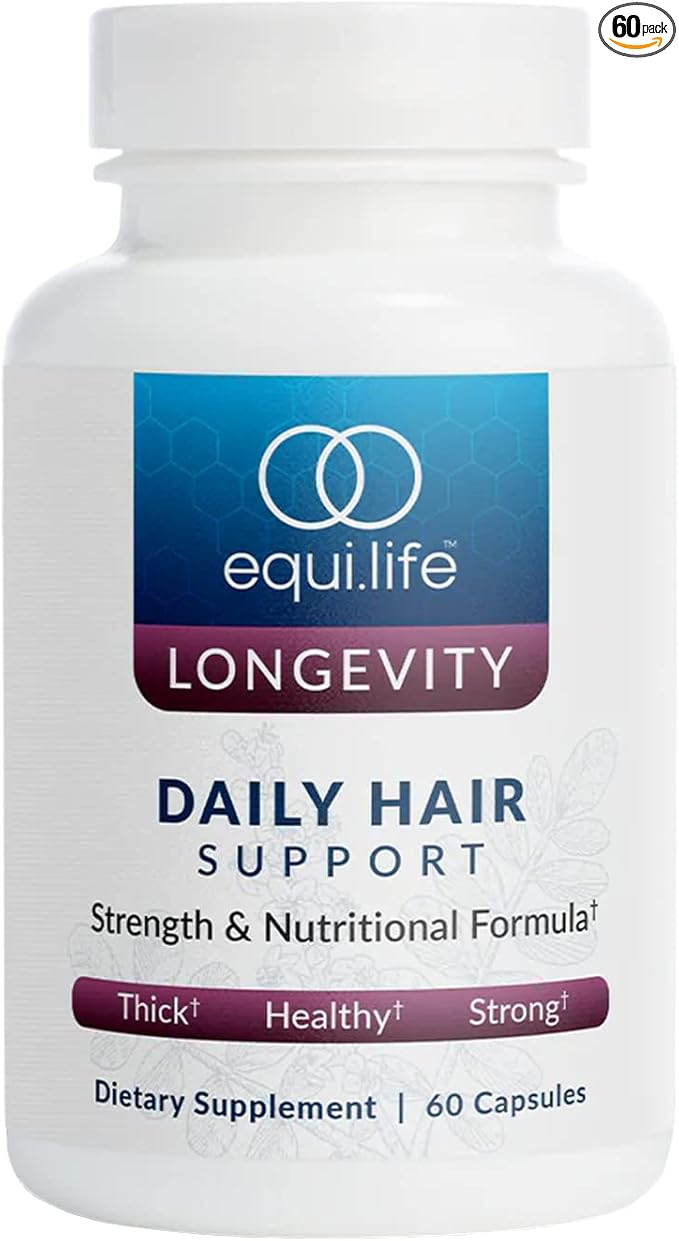Equilife Daily Hair Support, Hair Supplement with Biotin, Ashwagandha, Zinc, Selenium, and Saw Palmetto, Vitamins and Minerals for Hair and Scalp Nourishment, Gluten Free, 60 Capsules