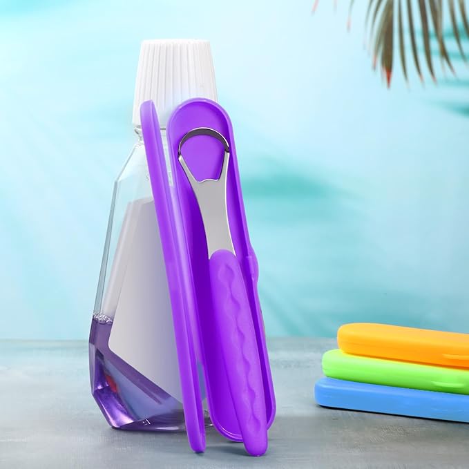 4 Pcs Tongue Scraper Cleaner Adults and Kids Stainless Steel Tongue Brush Metal Scraper Reduce Bad Breath with Travel Cases for Men Women Oral Mouth(Purple, Orange, Blue and Green)