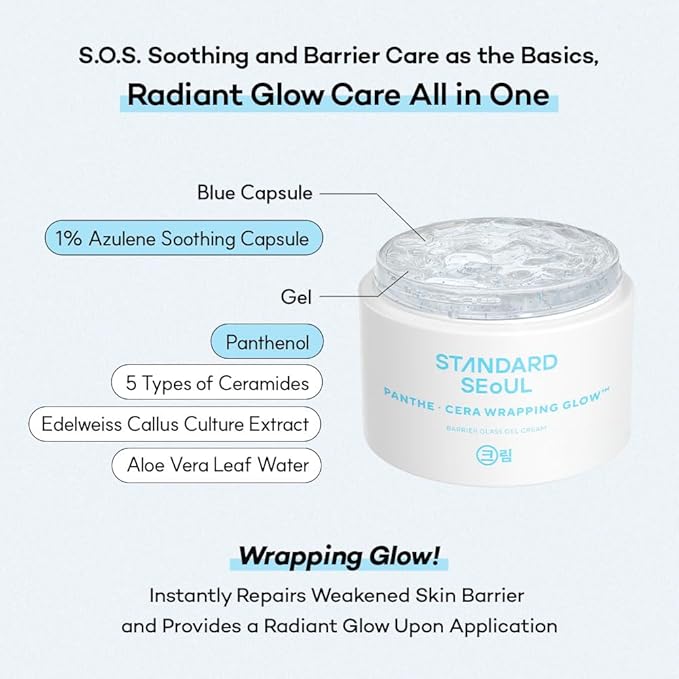 Barrier Glass Gel Moisturizer – Instantly Soothes & Hydrates, Lightweight Gel Cream for Sensitive Skin, Panthenol & 5 Ceramides, Glass-Skin Finish, 50ml