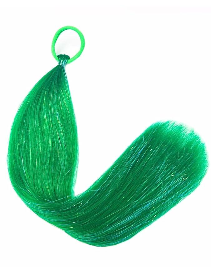Colored Hair Extensions Green Ponytail Extension 2 Packs, 20 inch Crazy Hair Day Accessories for Women, DIY Festival Wacky Rave Braids,Tinsel Mixed