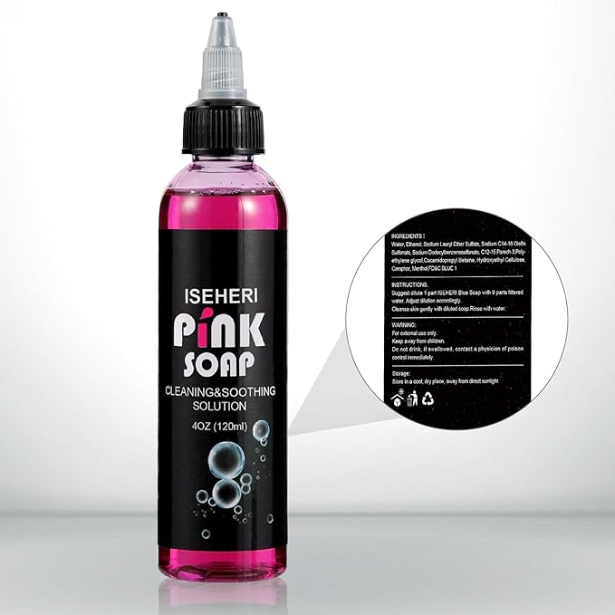Ultra Concentrated Pink Soap 4OZ with Foaming Bottle 120ml, Tattoo Soap Tattoo Supplies for Tattoos Piercings, Clean Skin Equipment