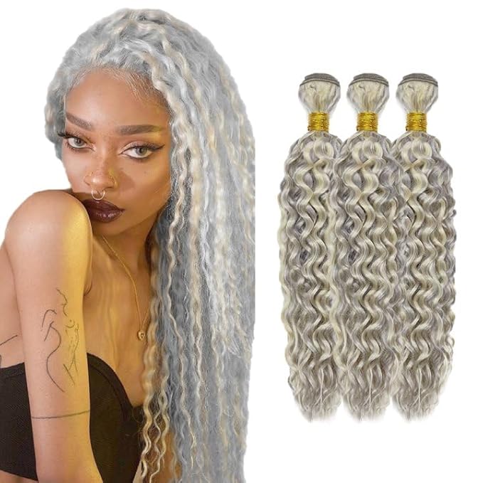 20 22 24 Inch Blonde Bundles Human Hair P613/grey Water Wave 3 Bundle Unprocessed Brazilian virgin hair Weave Extensions Double Weft 50 Grams/Bundle Colored Highlight Grey Bundles for Woman