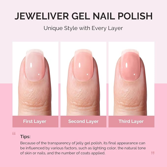 MelodySusie Nude Gel Nail Polish, 0.5Fl.oz Jeweliver Jelly Gel Polish Translucent Nude Nails Sheer Soak Off UV LED Light Cure Gift for Women Girls Nail Art Manicure DIY at Home JN19