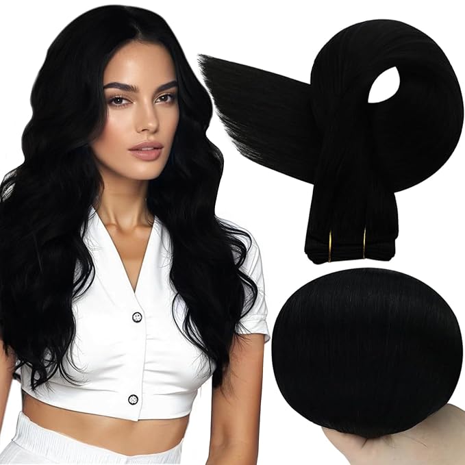 Full Shine 26 Inch Hair Extensions Weft Hair Extensions Color Jet Black Human Hair Weft 180G Sew In Remy Straight Hair Weft Invisible Weft Extensions