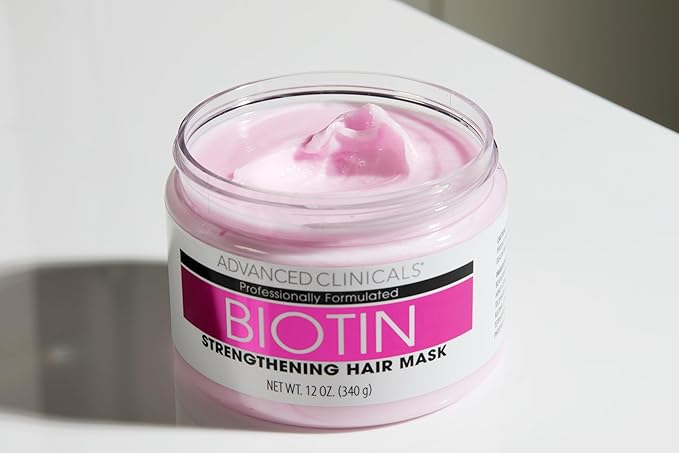 Advanced Clinicals Biotin Hair Treatment Anti-Breakage Repair Hair Mask. Strengthen Broken, Color-Treated Hair W/Repairing Deep Conditioner Manuka Honey & Caffeine, Hydrating Mask Restores Weak Hair