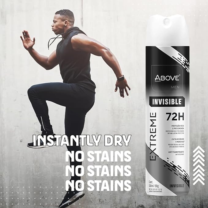 ABOVE Extreme Men Invisible - 72H Antiperspirant Spray Deodorant for Men 5.07 Fl Oz| Aluminum-Free | Fresh Mist, No Stain & Alcohol, Long-Lasting Men's Deodorant Spray | Mint, Peach, Apricot