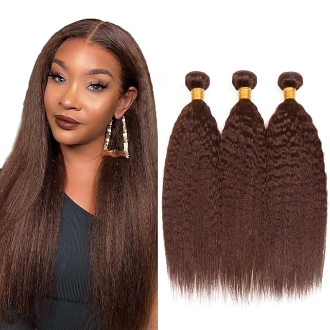 28-32 inch #4 Bundles Human Hair Dark, Light Brown Kinky Straight Chocolate Brown Double Weft