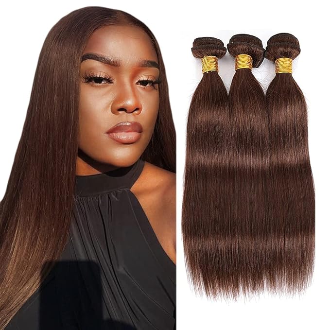 Dark Brown Bundles Human Hair #4 Straight Bundles Brown Human Hair Bundle 20 22 24 inch Double Weft Color 4 Bundle