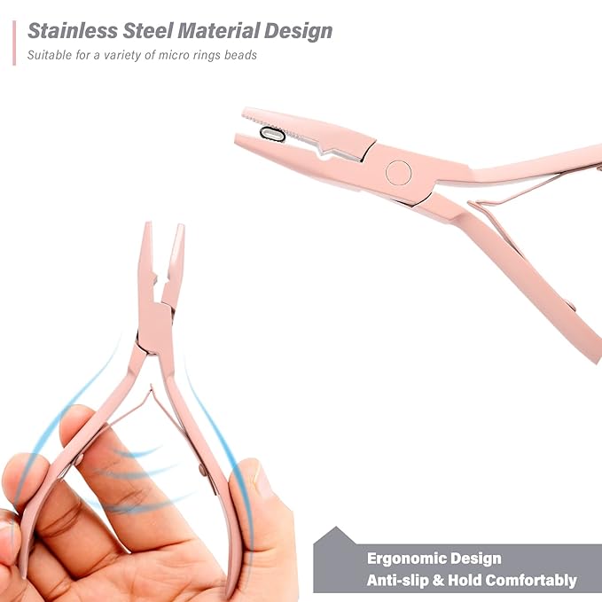 Gomake Microlinks Hair Extensions Kit, Hair Extension Closer and Removal Pliers, Micro Beads Pulling Hook & Microbead Loop Tool, Micro Links Silicone Rings Bead 200PCS (Pink)