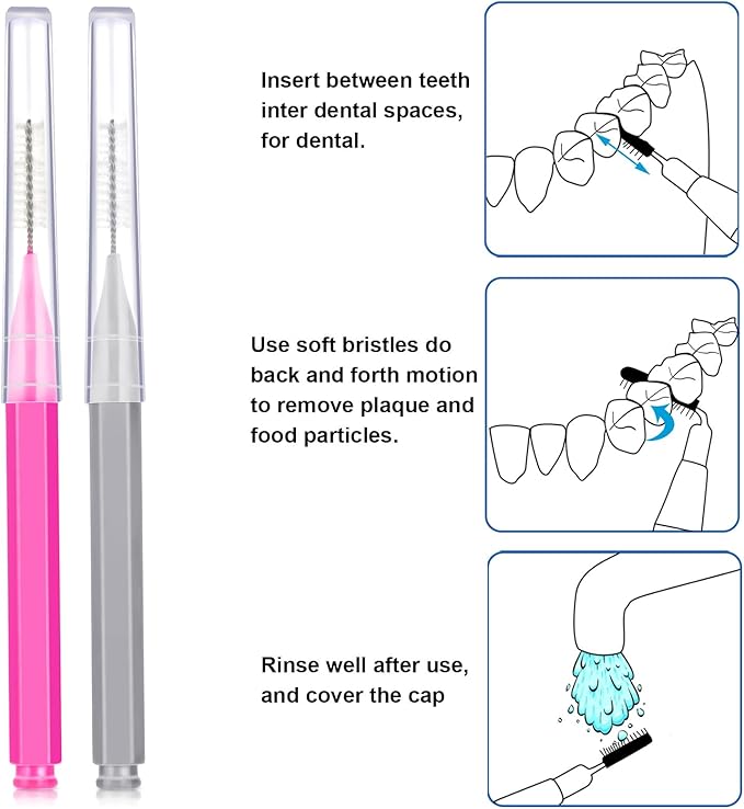 Patelai 100 Pieces Braces Brush for Cleaner Interdental Brush Toothpick Dental Tooth Flossing Head Oral Dental Hygiene Flosser Toothpick Cleaners Tooth Tool(Pink, Grey,Ideal Size)