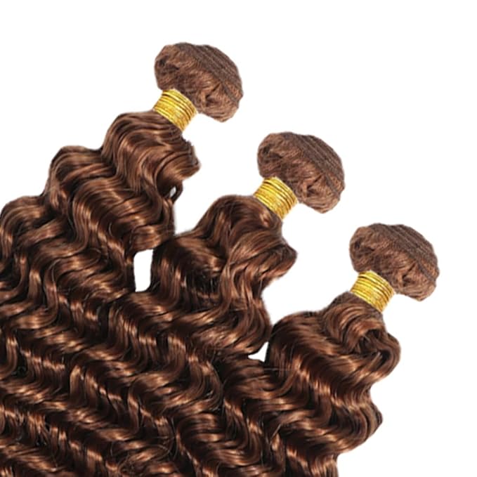 16 18 20 Inch Brown Bundles Human Hair #30 Dark Brown Deep Wave 3 Bundle Unprocessed Brazilian virgin hair Weave Extensions Double Weft 50 Grams/Bundle Colored Brown Bundles for Woman